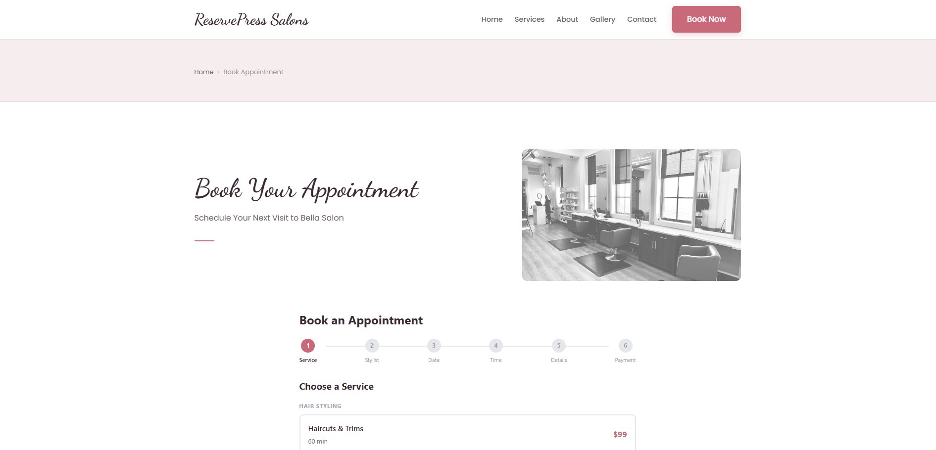 ReservePress Salons booking flow