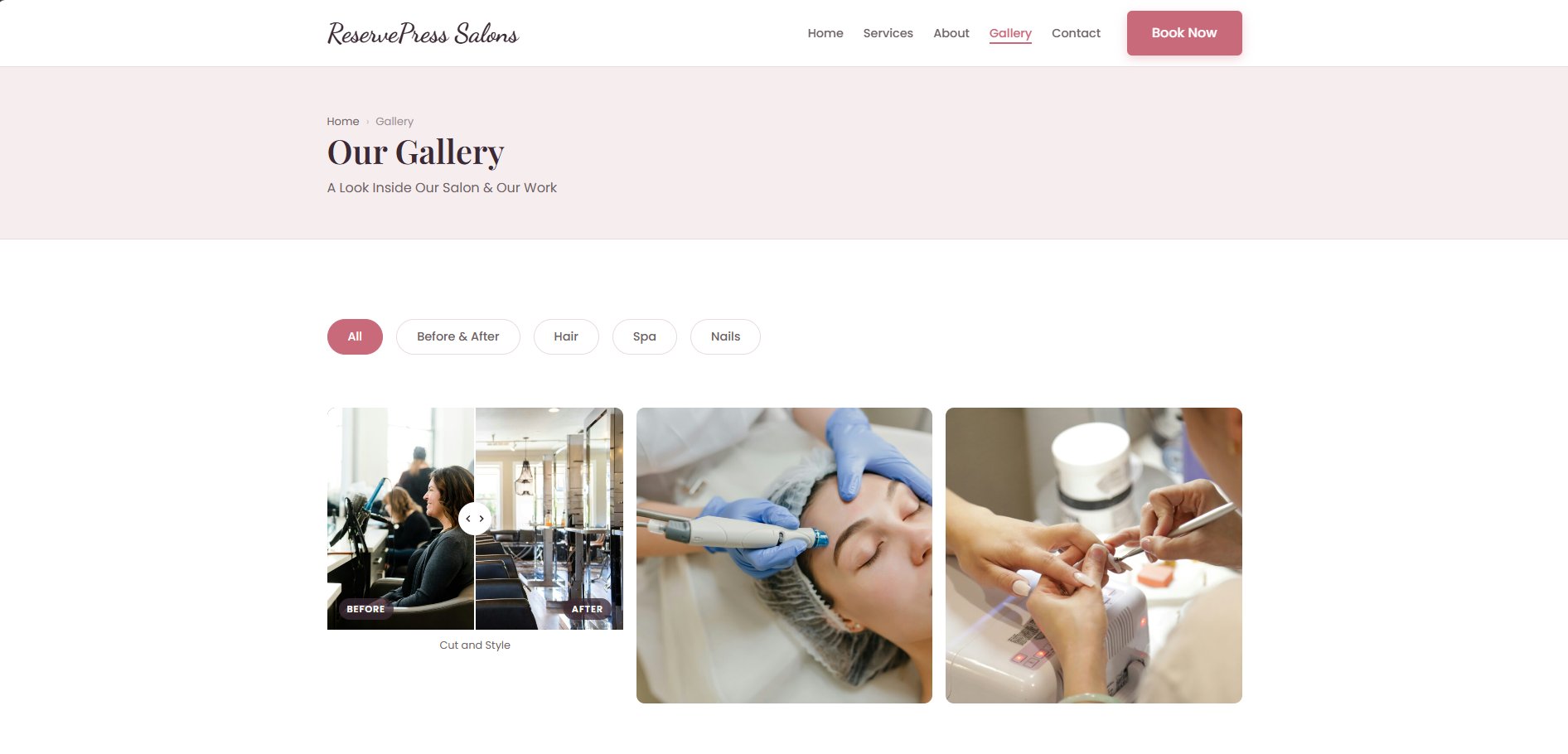 ReservePress Salons Theme gallery page