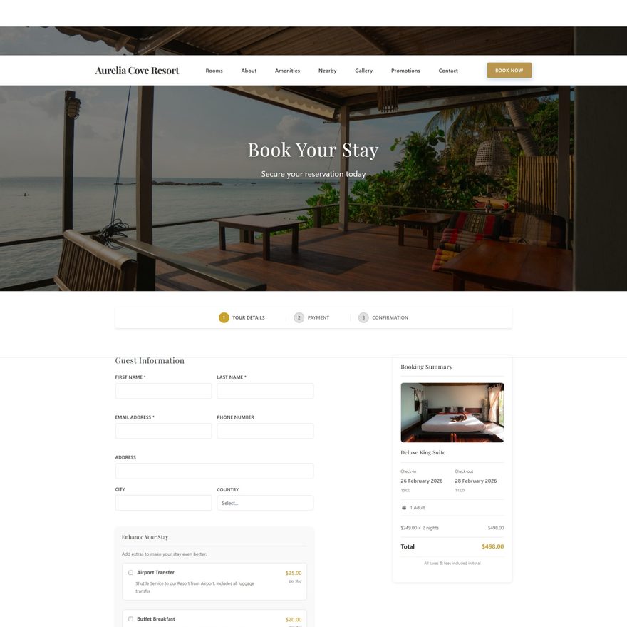 ReservePress Hotels booking flow