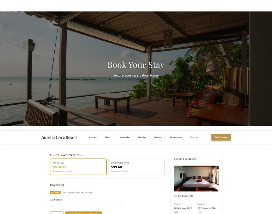 Stripe payment integration in ReservePress Hotels